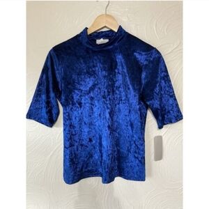 CAD Blue Velvet Mock Neck Top Sz M NWT